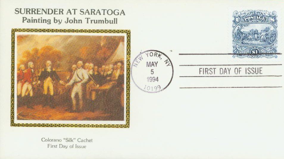 # 2590 - 1994 $1 Surrender of Burgoyne Colorano Silk Cachet First Day Cover