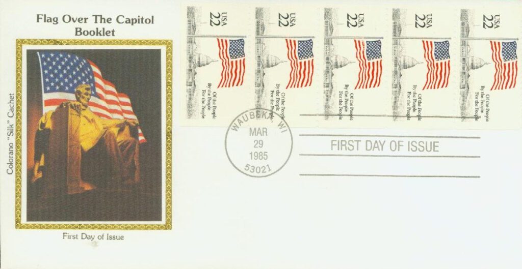 #2116a - 1985 22c Flag over Capitol, booklet pane of 5