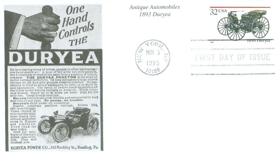 1995 32¢ 1893 Duryea Mystic First Day Cover