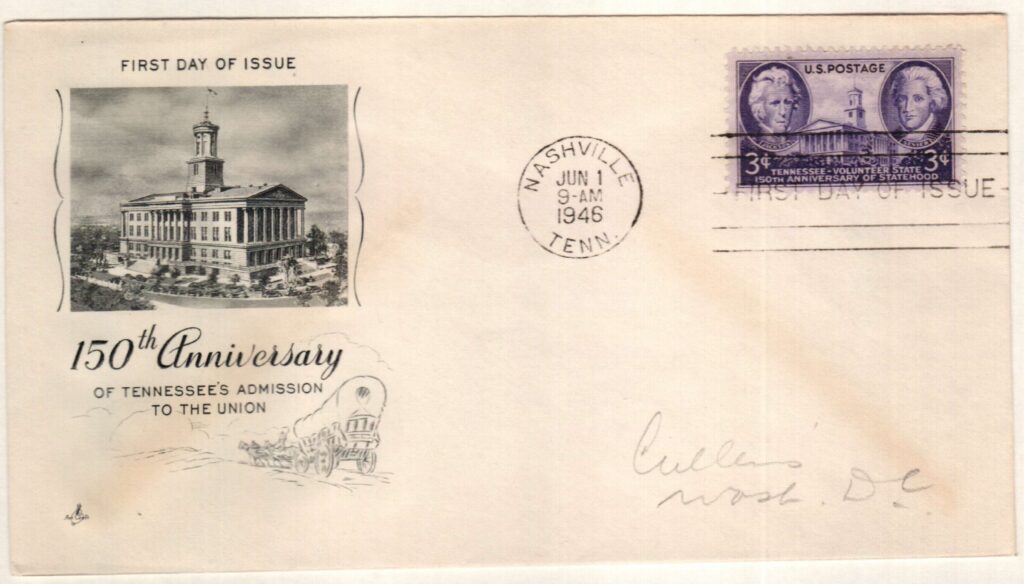 # 941 - 1946 3c Tennessee Statehood Classic First Day Cover