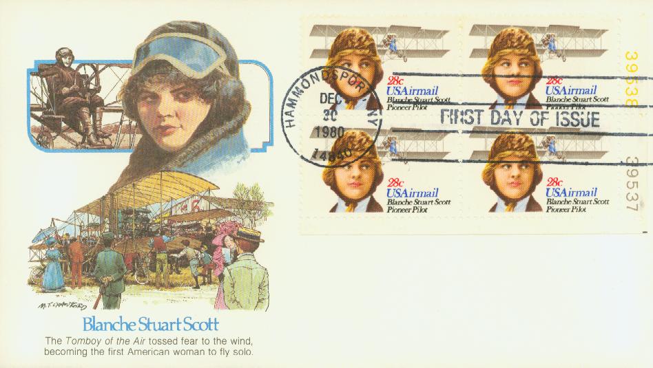 # C99 - 1980 28c Blanche S Scott Fleetwood Plate Block First Day Cover