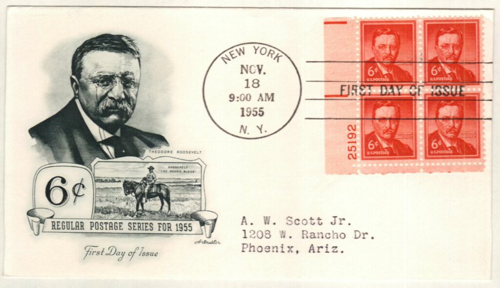 1039 - 1955 Liberty Series - 6¢ Theodore Roosevelt Classic First Day Cover