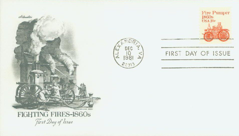 # 1908 - 1981 20c Fire Pumper, 1860s Classic First Day Cover