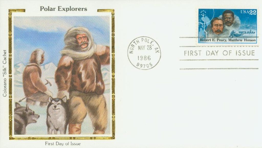 #2223 - 1986 22c Arctic Explorers: Robert E. Peary and Matthew Henson Colorano Silk Cachet First Day Cover