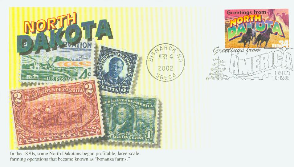 # 3594 - 2002 34c Greetings From America: North Dakota Mystic First Day Cover