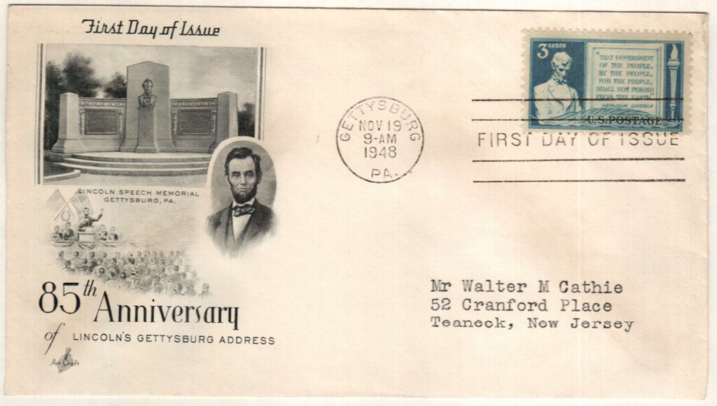 # 978 - 1948 3c Gettysburg Address Classic First Day Cover