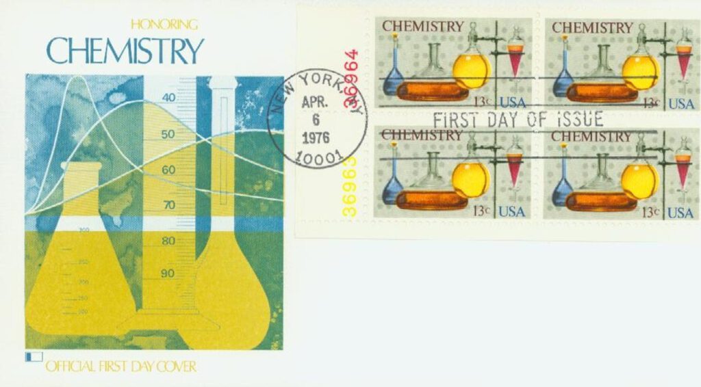 # 1685 - 1976 13c Chemistry Centenary Fleetwood Plate Block First Day Cover
