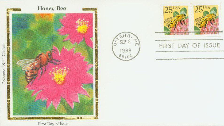 1988 25¢ Honeybee, coil Colorano Silk Cachet First Day Cover