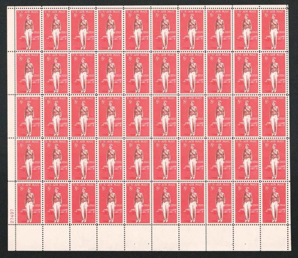 C68 - 1963 8c Amelia Earhart Mint sheet of 50 stamps