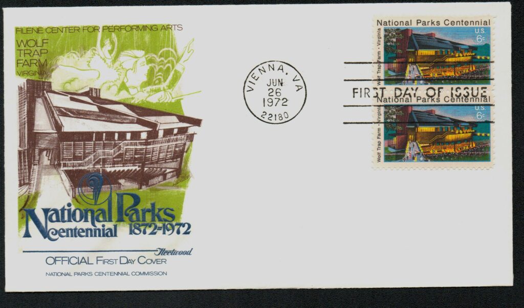1972 6c National Parks Centennial: Wolf Trap Farm Fleetwood First Day Cover