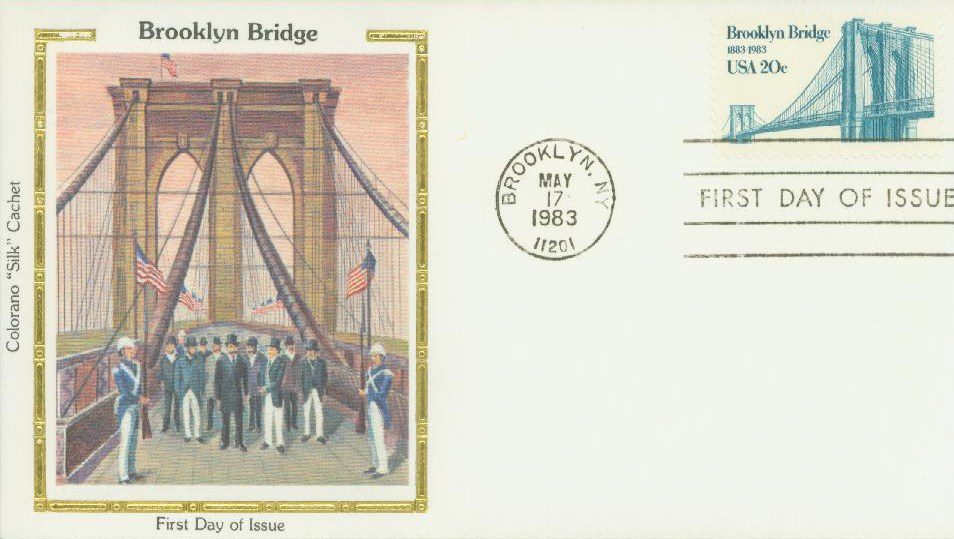 1983 20¢ Brooklyn Bridge Colorano Silk Cachet First Day Cover