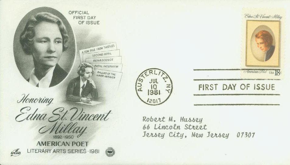 # 1926 - 1981 18c Edna St. Vincent Millay Classic First Day Cover