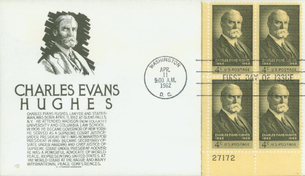 #1195 - 1962 4c Charles Evans Hughes Plate Block First Day Cover