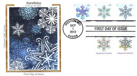 # 4808-12 - 2013 10c Snowflakes Colorano Silk Cachet First Day Cover