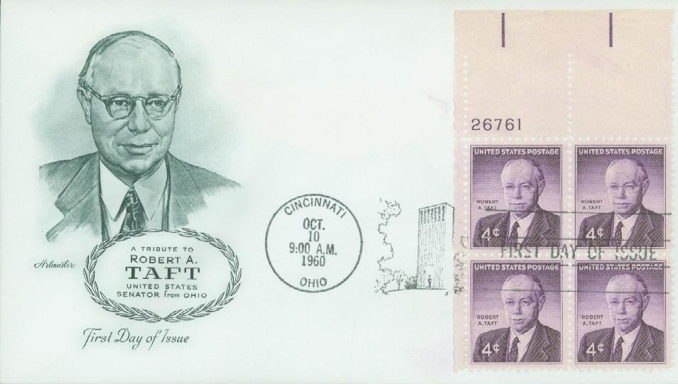 1960 4¢ Senator Robert A. Taft Plate Block First Day Cover