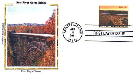 # 4511 - 2011 $4.95 New River Gorge Bridge, Priority Mail Colorano Silk Cachet First Day Cover