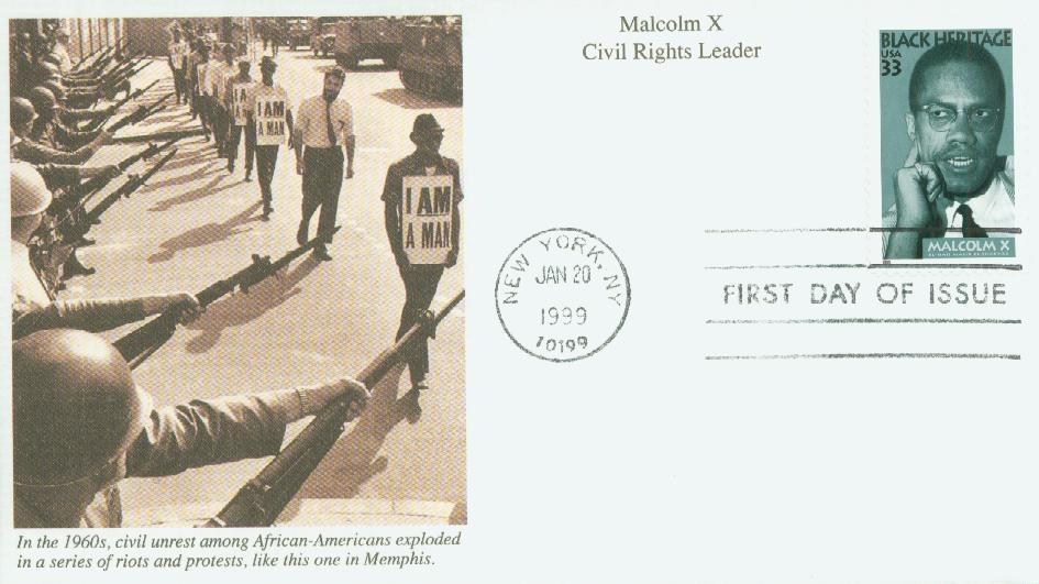 # 3273 - 1999 33c Black Heritage: Malcolm X Mystic First Day Cover