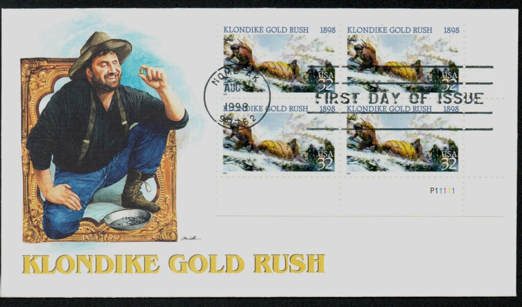 1998 32¢ Klondike Gold Rush Fleetwood Plate Block First Day Cover