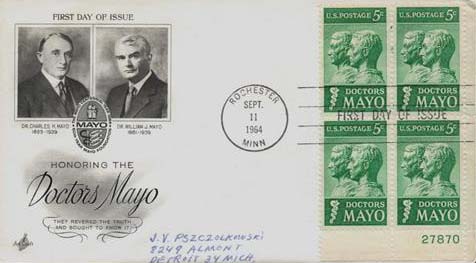 1964 5c Doctors Mayo Classic First Day Cover