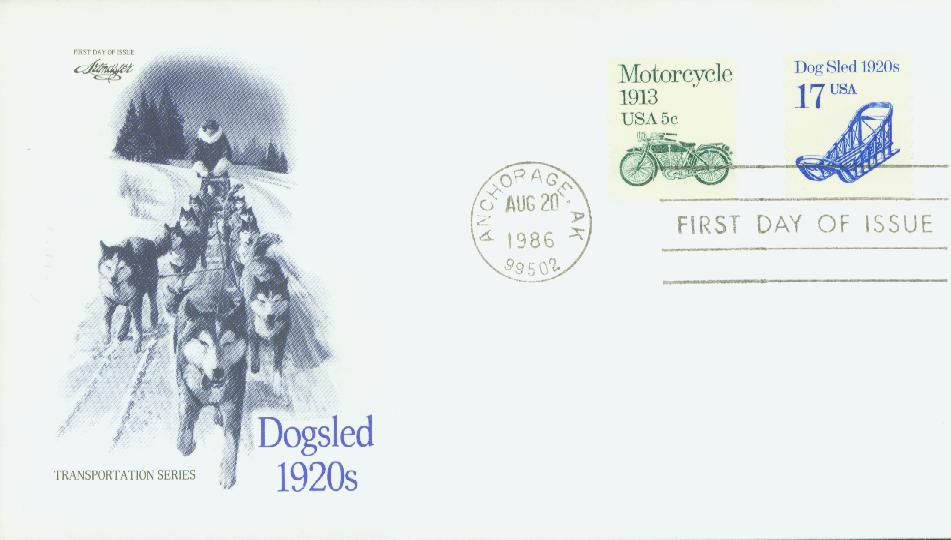 # 2135 - 1986 17c Transportation Series: Dog Sled 1880s Classic First Day Cover