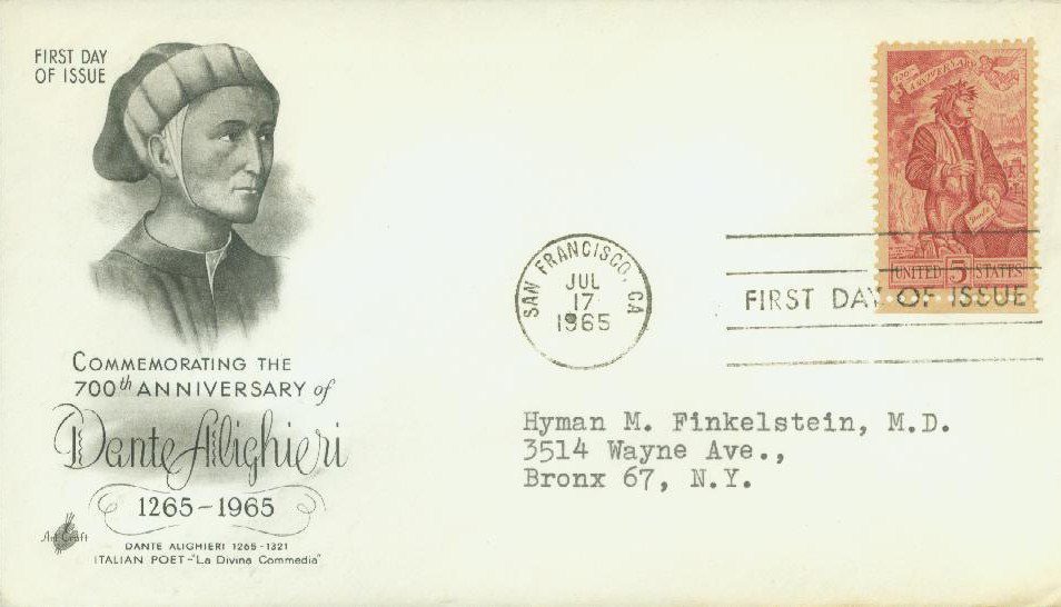 1965 5¢ Dante Alighieri Classic First Day Cover