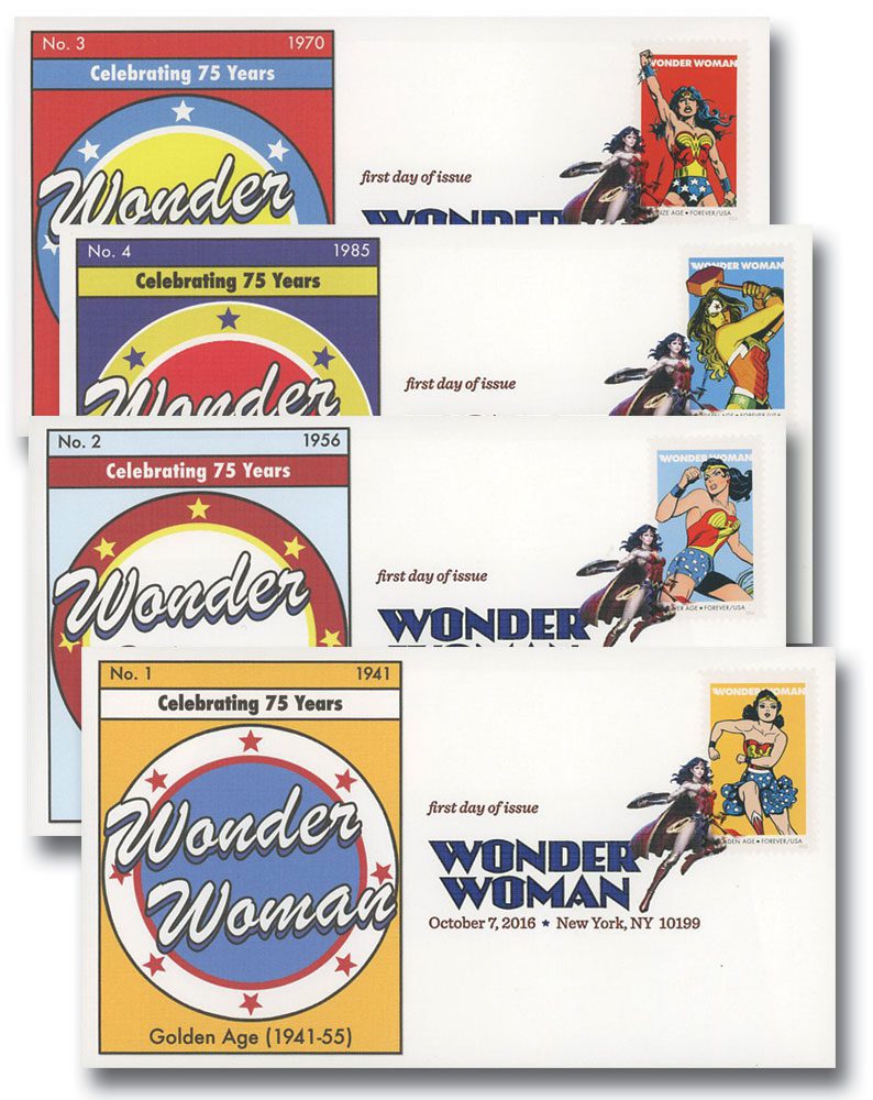 # 5149-52 - 2016 First-Class Forever Stamp - Wonder Woman Fleetwood First Day Covers with Digital Color Cancels