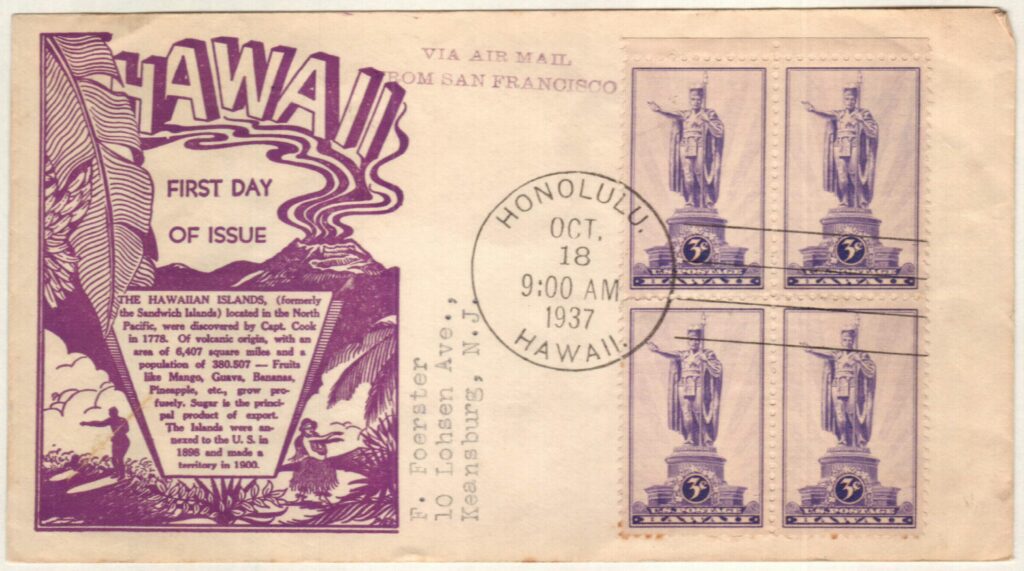 1937 3¢ Hawaii Classic First Day Cover