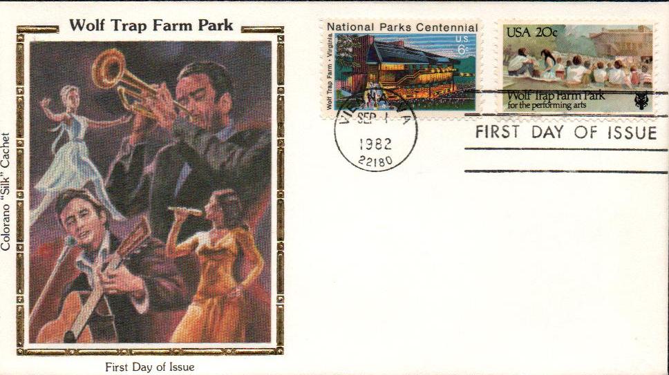 # 2018 - 1982 20c Wolf Trap Farm Park Colorano Silk Cachet Combination First Day Cover