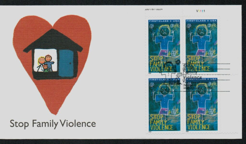 # B3 - 2003 Non-Denominated, 37c + 8c Surtax Semipoostal - Stop Family Violence Fleetwood Plate Block First Day Cover