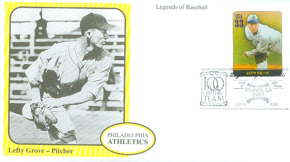 # 3408k - 2000 33c Legends of Baseball: Lefty Grove Mystic First Day Cover