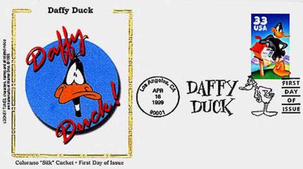 #3306a - 1999 33c Daffy Duck, single from pane of 10 Colorano Silk Cachet First Day Cover