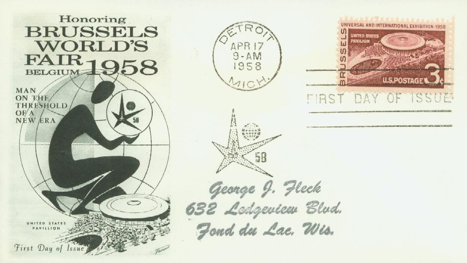 1958 3¢ Brussels Exhibition Fleetwood First Day Cover
