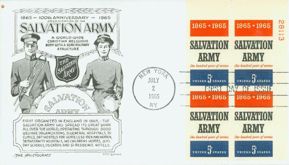 1965 5¢ Salvation Army Plate Block First Day Cover