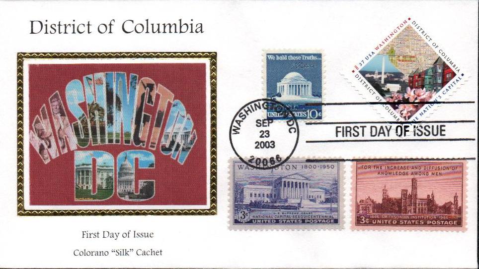 2003 37¢ District of Columbia Colorano Silk Cachet Combination First Day Cover