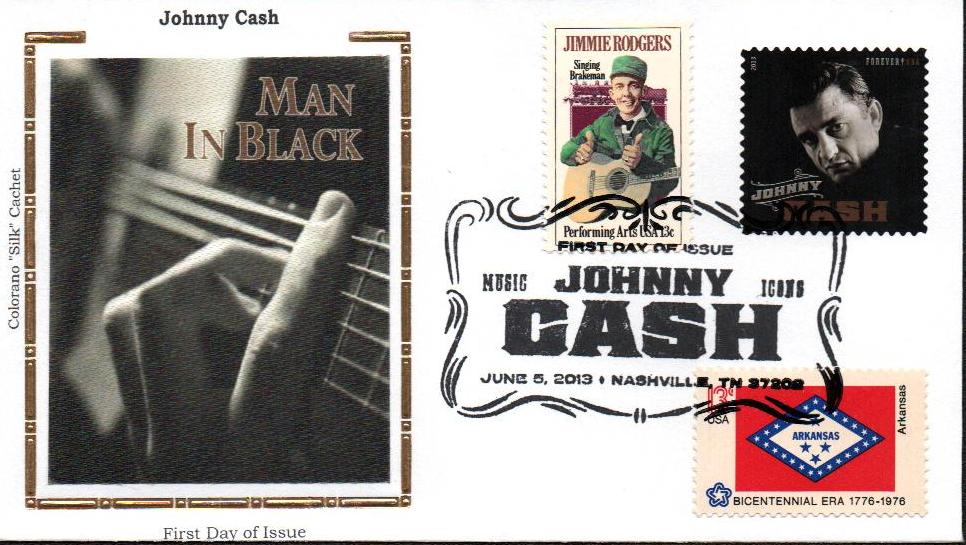 # 4789 - 2013 First-Class Forever Stamp - Music Icons: Johnny Cash Colorano Silk Cachet Combination First Day Cover
