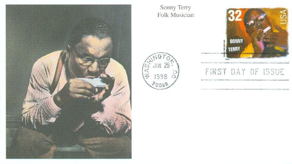 # 3214 - 1998 32c Folk Musicians: Sonny Terry Mystic First Day Cover