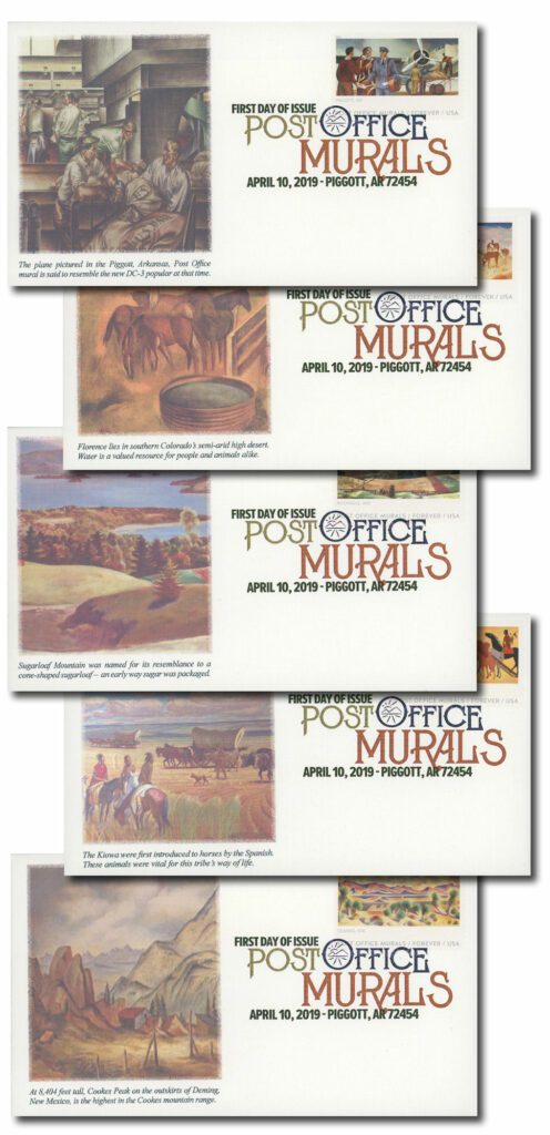 # 5372-76 - 2019 First-Class Forever Stamp - Post Office Murals Fleetwood First Day Covers with Digital Color Cancels
