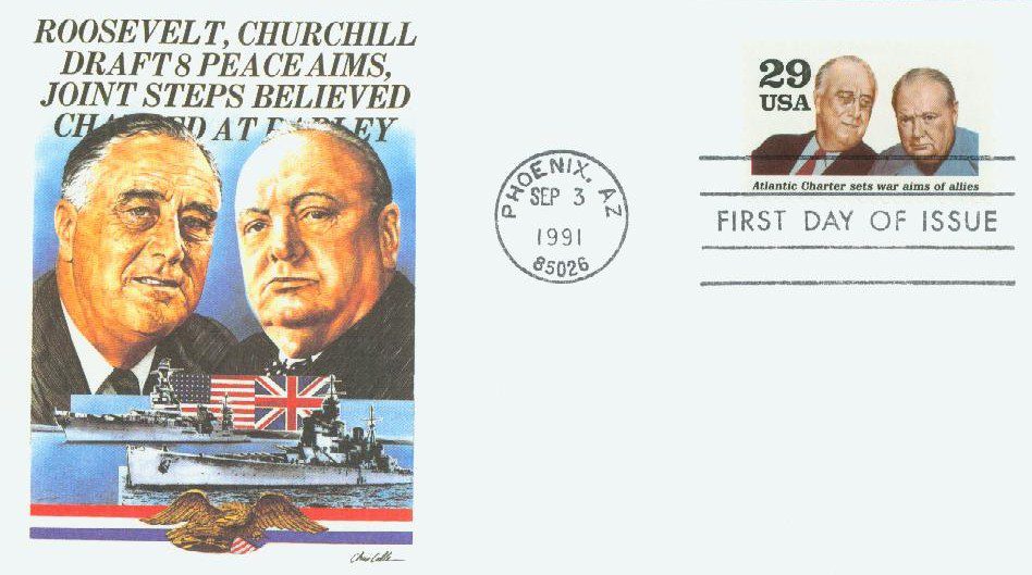 1991 29¢ Atlantic Charter Fleetwood First Day Cover
