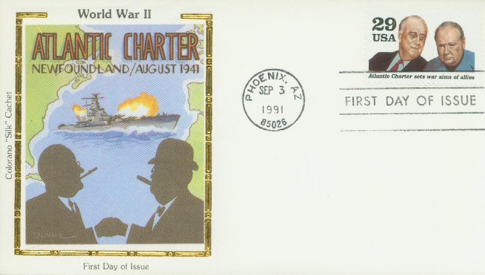 1991 29¢ Atlantic Charter Colorano Silk Cachet First Day Cover