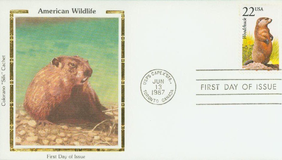 # 2307 - 1987 22c North American Wildlife: Woodchuck Colorano Silk Cachet First Day Cover