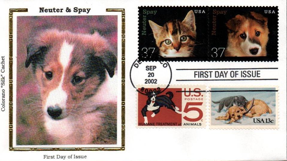 2002 37c Neuter and Spay Colorano Silk Cachet First Day Cover