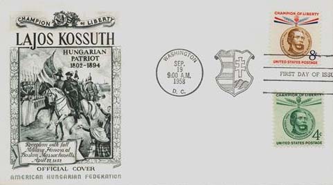 1958 Kossuth 2 stamps both US Kossuth stamps on one cover