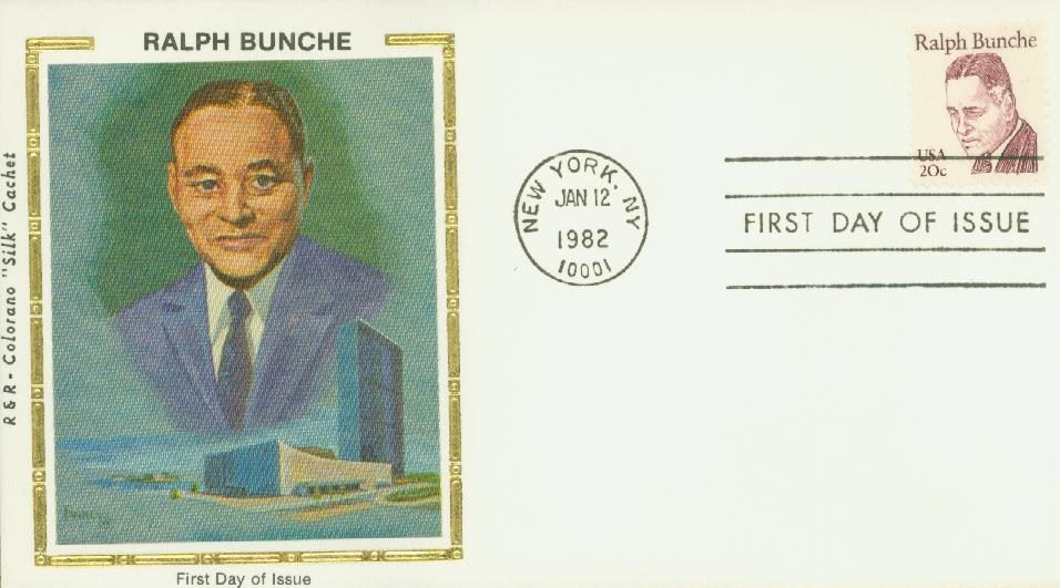 1982 20¢ Ralph Bunche Colorano Silk Cachet First Day Cover