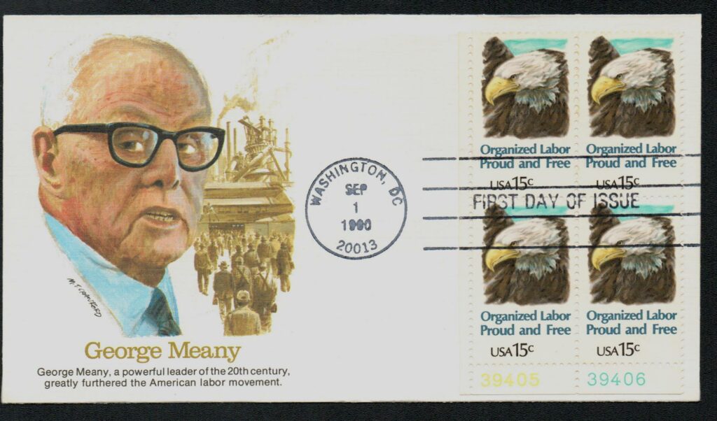 1980 15¢ Organized Labor Fleetwood Plate Block First Day Cover