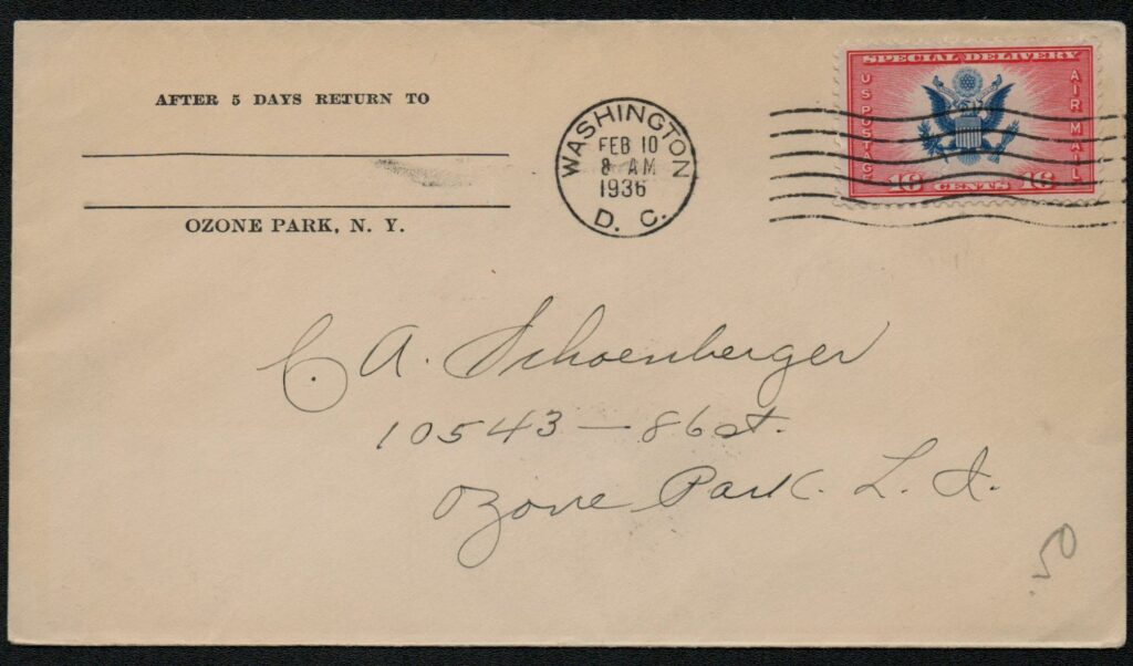 1936 16¢ Airmail Special Delivery Uncacheted First Day Cover