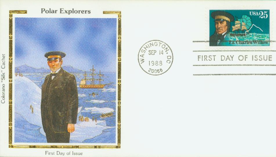 # 2387 - 1988 25c Lt. Charles Wilkes Colorano Silk Cachet First Day Cover