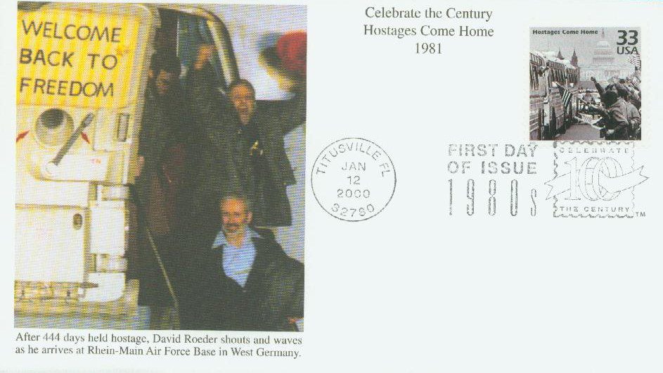 # 3190d - 2000 33c Hostages Come Home Mystic First Day Cover
