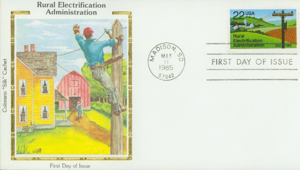 1985 22¢ Rural Electrification Administration Colorano Silk Cachet First Day Cover