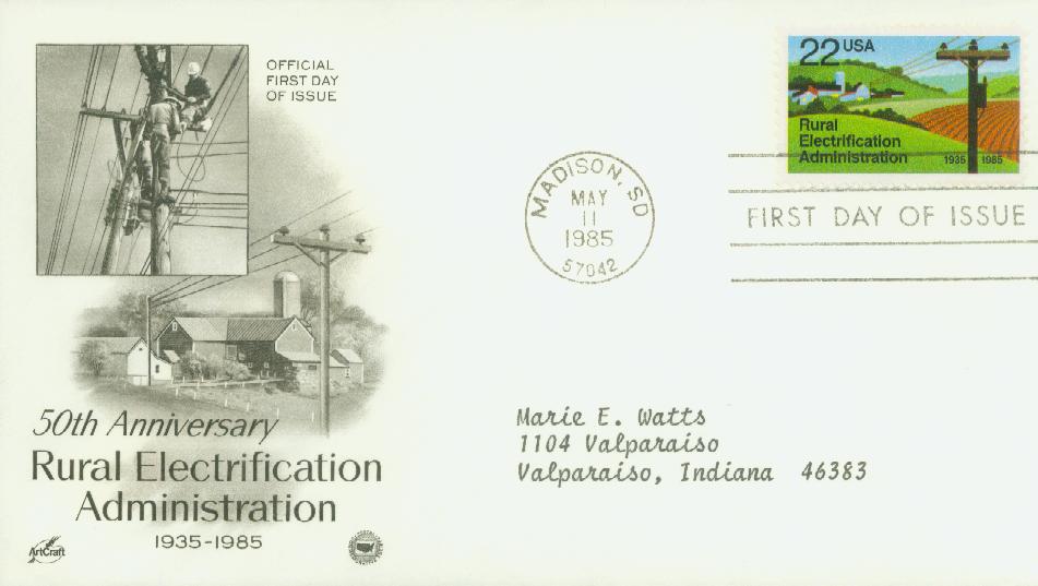 1985 22¢ Rural Electrification Administration Classic First Day Cover