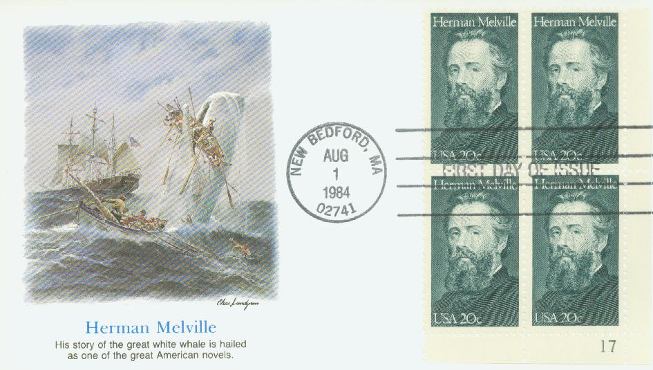 1984 20c Literary Arts: Herman Melville Fleetwood Plate Block First Day Cover
